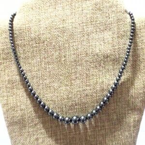 Vintage Graduated Hematite Stone Beaded Necklace